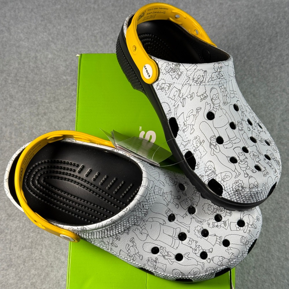 Simpsons x Crocs Classic Clog‎ Sketch Print Yellow Strap Men's 7 Women's 9 NIB
